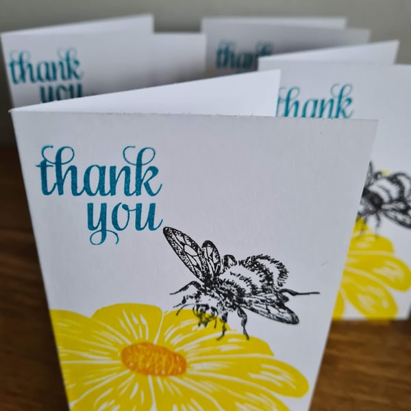 Multipack 4 bee theme thank you cards handprinted