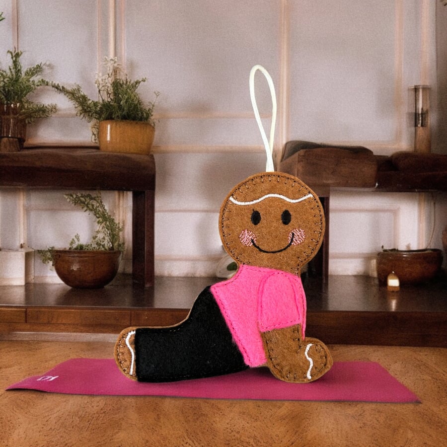 Yoga gingerbread lady, hanging decoration, gift, birthday, present, thank you,