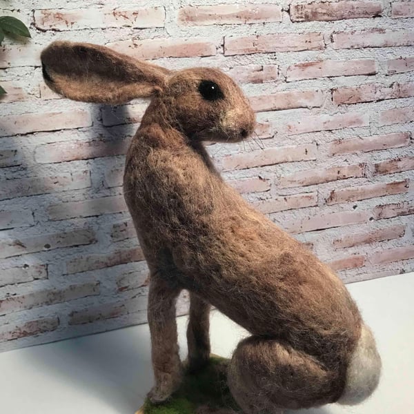 Hare needle felted wool sculpture 