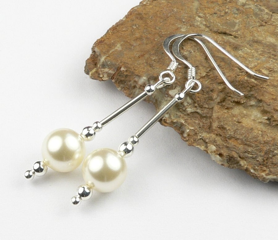 Austrian crystal pearl drop earrings, sterling silver, 8mm, gift box
