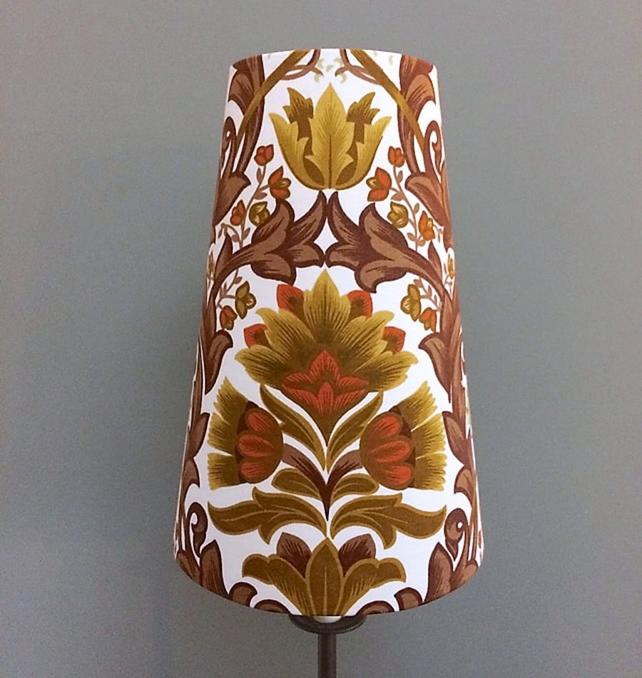 70s Art Nouveau Style Orange Brown TAUNTON Bevis vintage fabric Lampshade