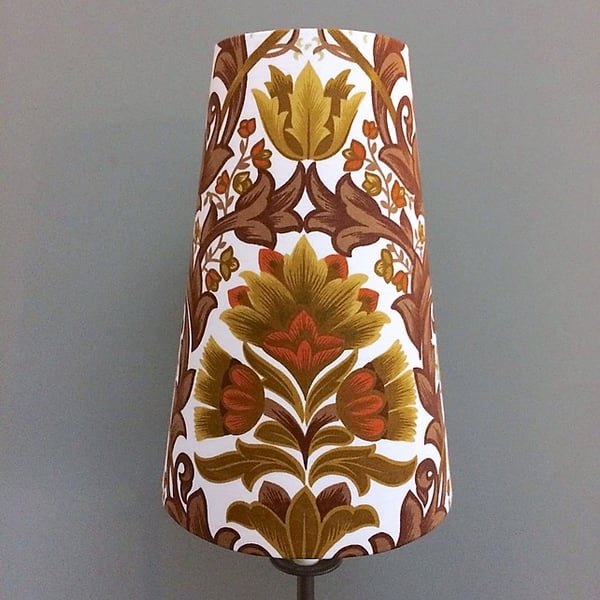 70s Art Nouveau Style Orange Brown TAUNTON Bevis vintage fabric Lampshade