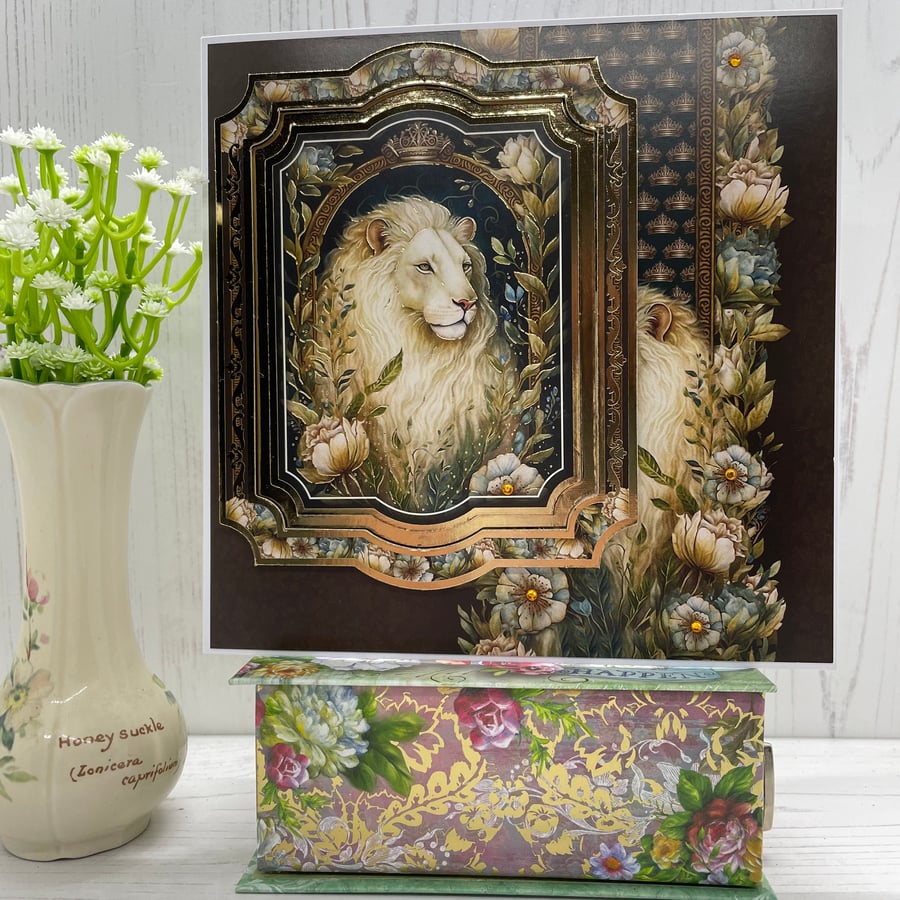 Greeting Card - The Enchanted Realm White Lionby Carolee Crafts -   C3