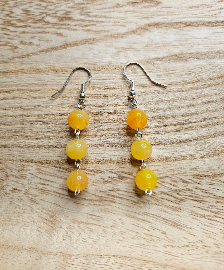 Yellow Beaded Dangle Earrings 