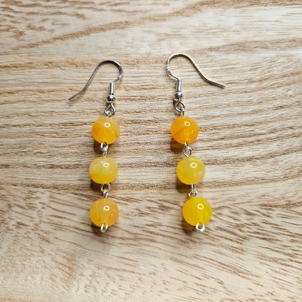 Yellow Beaded Dangle Earrings 