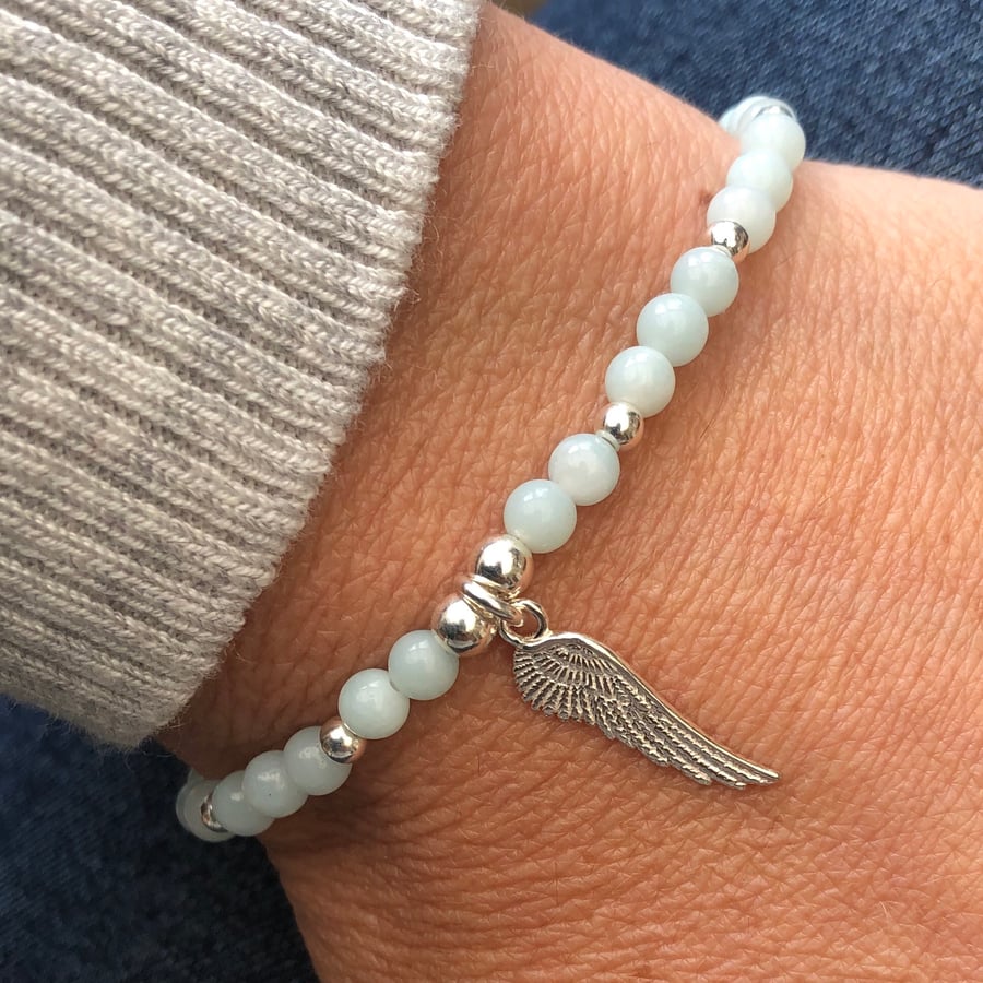 Chinese amazonite bracelet with angel wing charm