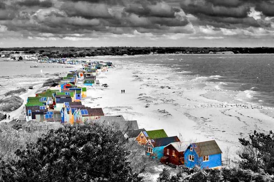 Beach Huts Hengistbury Head Dorset England UK 18"X12" Print
