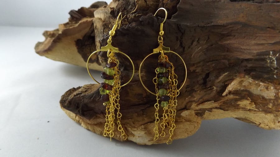 Garnet and Peridot hoop earrings