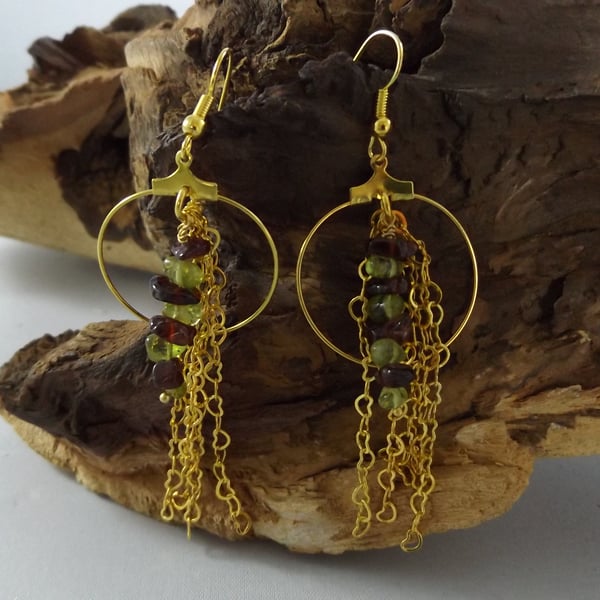 Garnet and Peridot hoop earrings