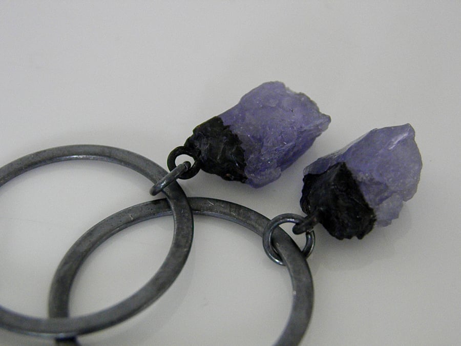 Raw Tanzanite Earrings with Oxidised Sterling Silver 