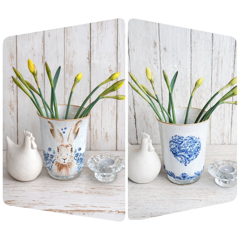 Harriet Hare Glass Hurricane Vase Candleholder 