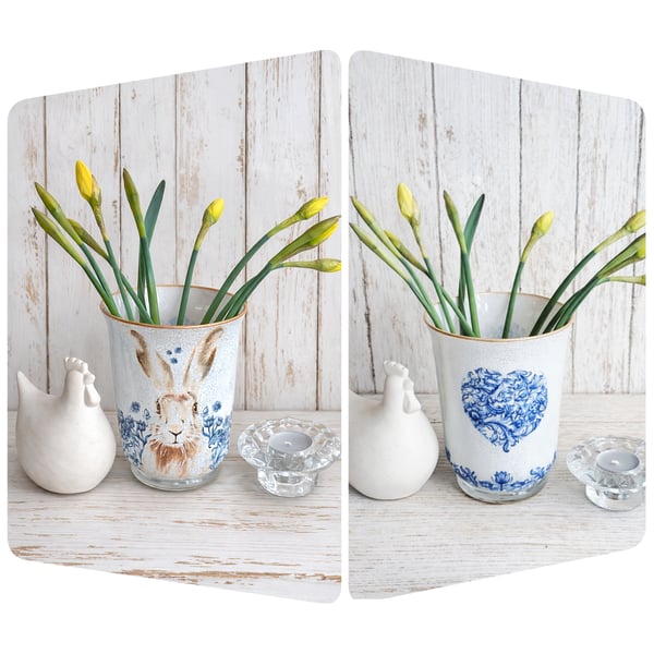 Harriet Hare Glass Hurricane Vase Candleholder 