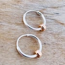 Sterling Silver Hoop Earrings with 14K Rose Gold Filled Rondelle Beads