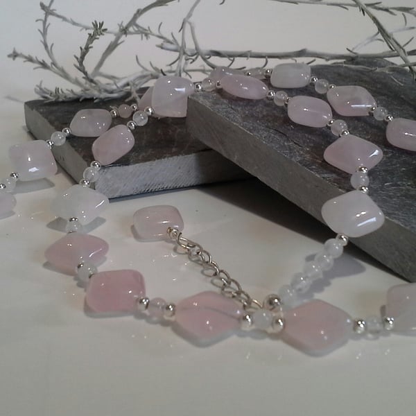Genuine Rose Quartz Silver Plated Necklace (Help for Charity)