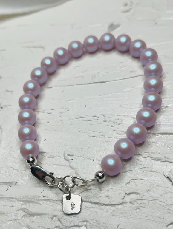 Sterling Silver Bracelet - Elegant Iridescent Dreamy Rose Pearl