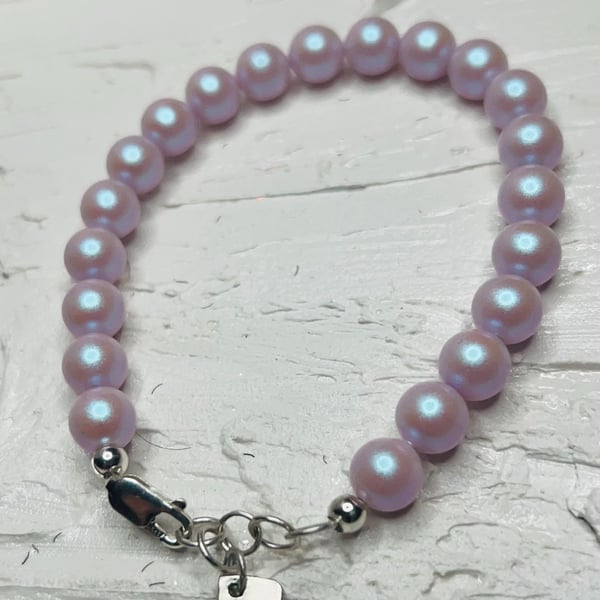 Sterling Silver Bracelet - Elegant Iridescent Dreamy Rose Pearl