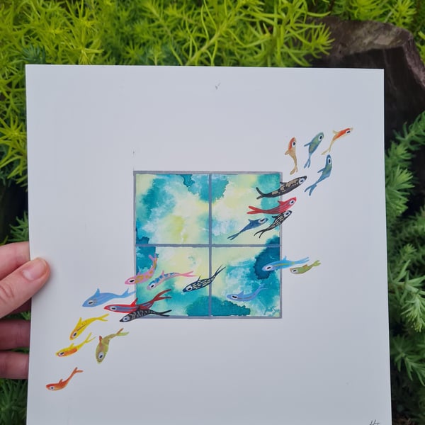 Original Watercolour hand painted vibrant, fish art