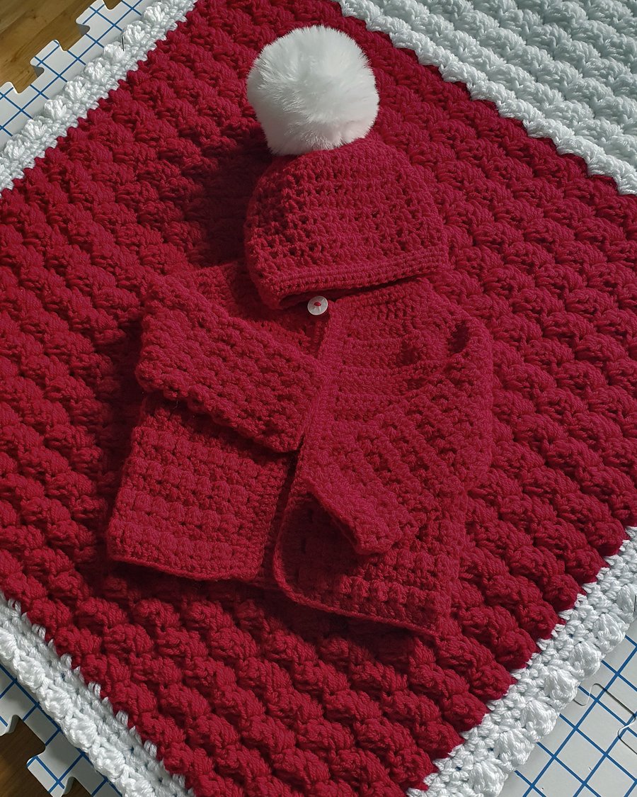 Festive Baby Cardigan, Blanket and Hat Set - Perfect Christmas Crochet Gift 
