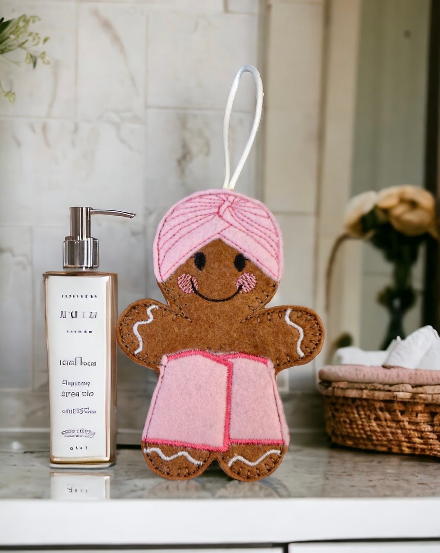 Spa day towel Gingerbread lady Embroidered Hanging Keepsake