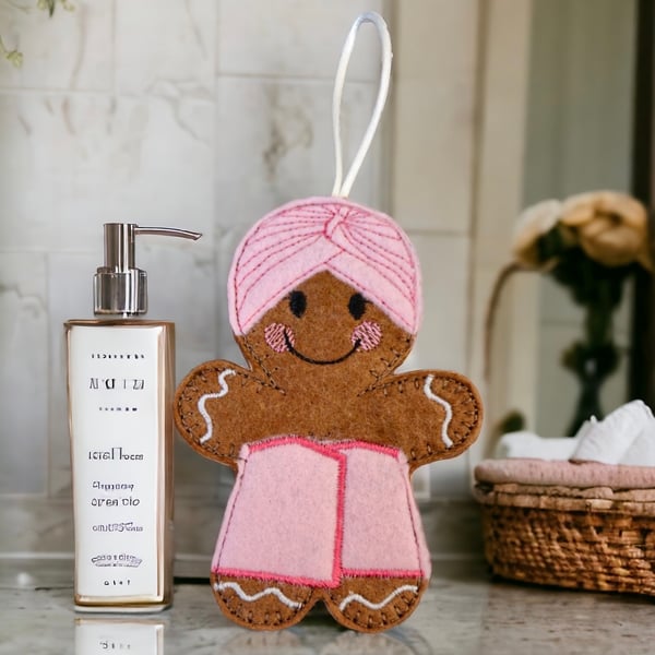 Spa day towel Gingerbread lady Embroidered Hanging Keepsake
