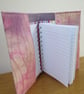 Pink notebook.  Machine embroidered fabric cover in pale pink and lemon - Image 2