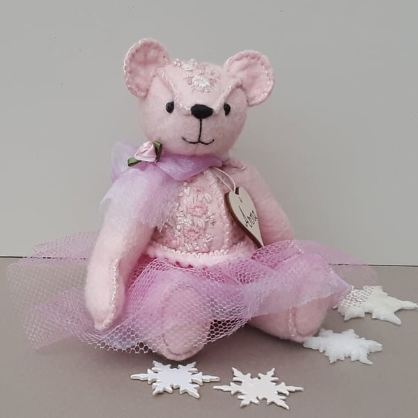 Ballerina teddy bear, hand sewn and embroidered collectable artist bear