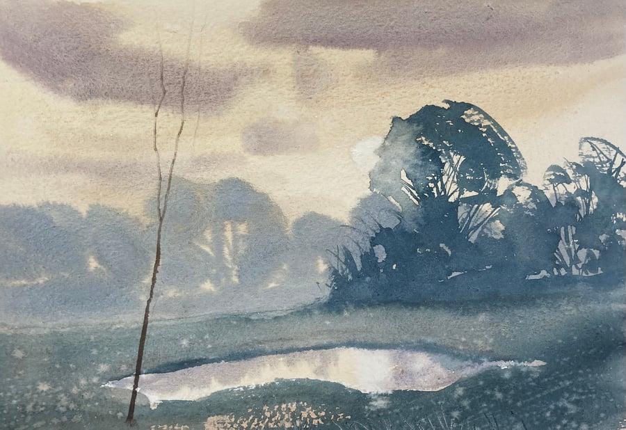 Evening winter reflections (Pure Original Watercolour)