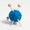 Blue Knitter's Brooch - Yarn and Needles