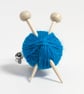 Blue Knitter's Brooch - Yarn and Needles