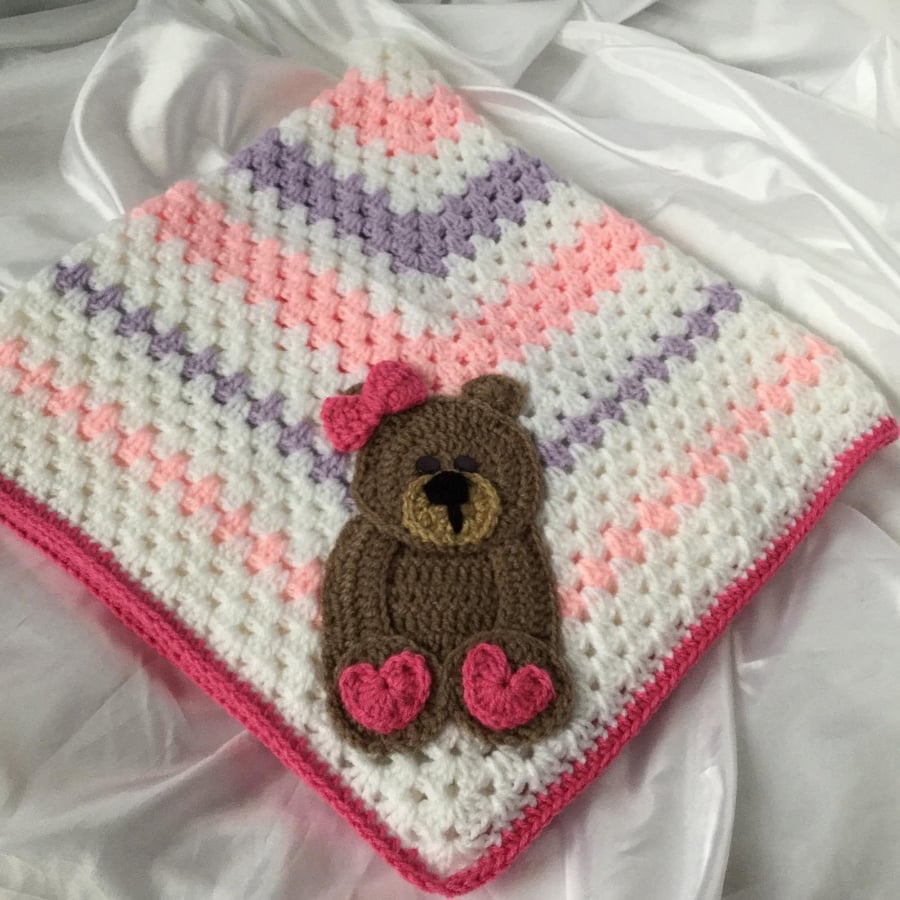 Crochet Granny Square Bear Baby Blanket 