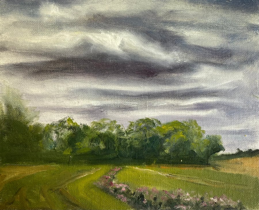 Stormy skies over stokesley (Oil on canvas board 8” x 6”)