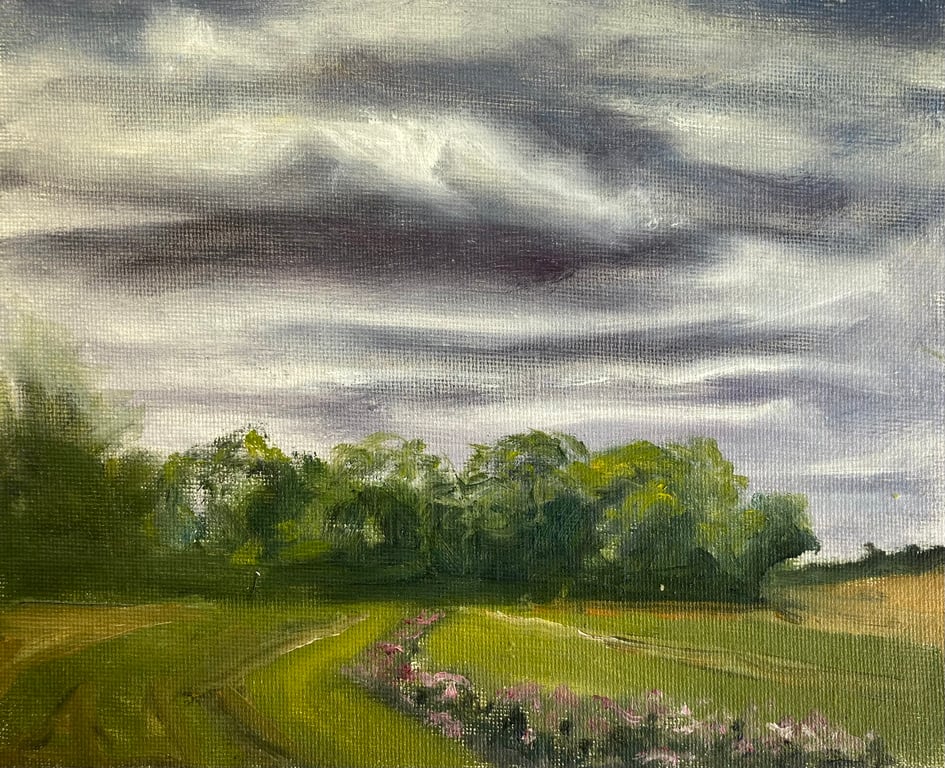 Stormy skies over stokesley (Oil on canvas board 8” x 6”)