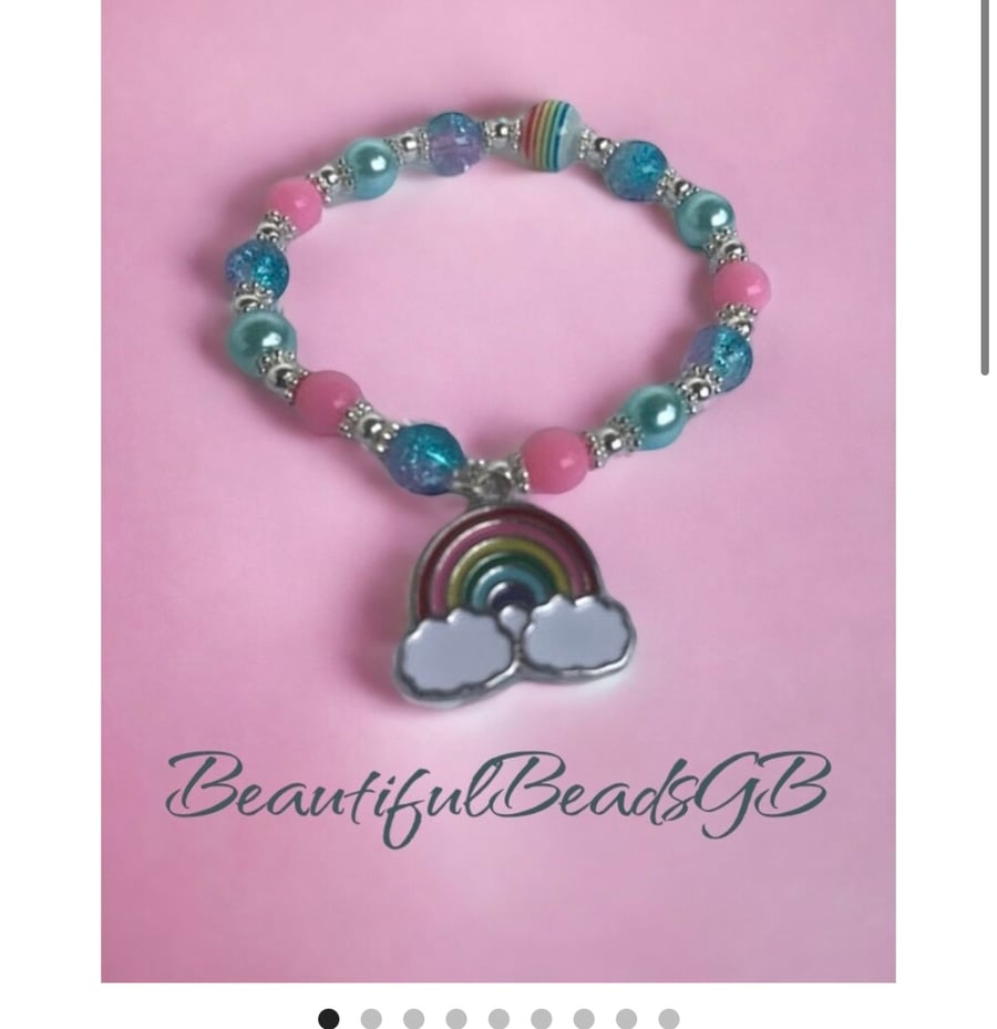 Rainbow stretch beaded multicolour bracelet toddler adult kids bracelet
