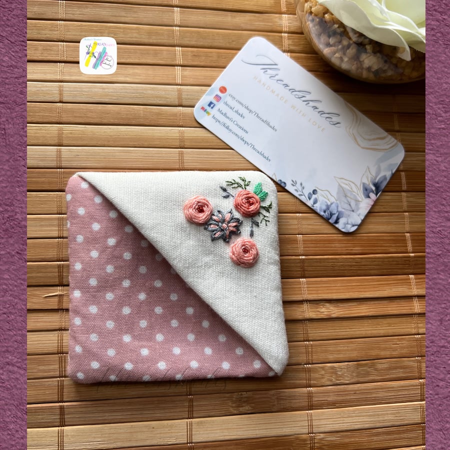 Hand embroidered bookmark, cotton bookmark, corner bookmark, rose embroidered 