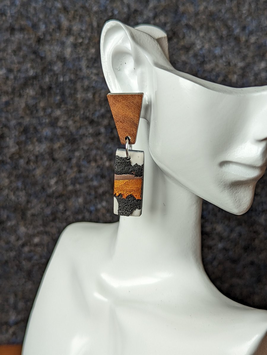 Abstract Tribal Torn layers Rectangular Drop Earrings