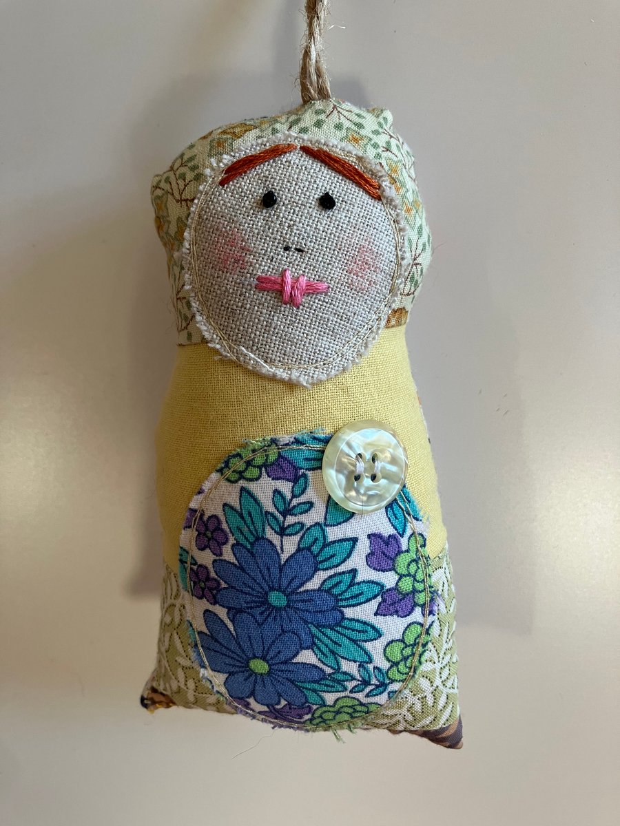 Decorative mini hanging doll hand made in Devon - Rosie