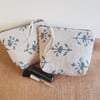 Fabric teal and natural linen zipped pouch or makeup bag: teal lining 