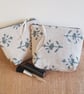 Fabric teal and natural linen zipped pouch or makeup bag: teal lining  - Image 1