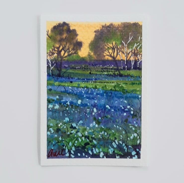 Handpainted ACEO Trading Card Of Woodland Blueb... Folksy