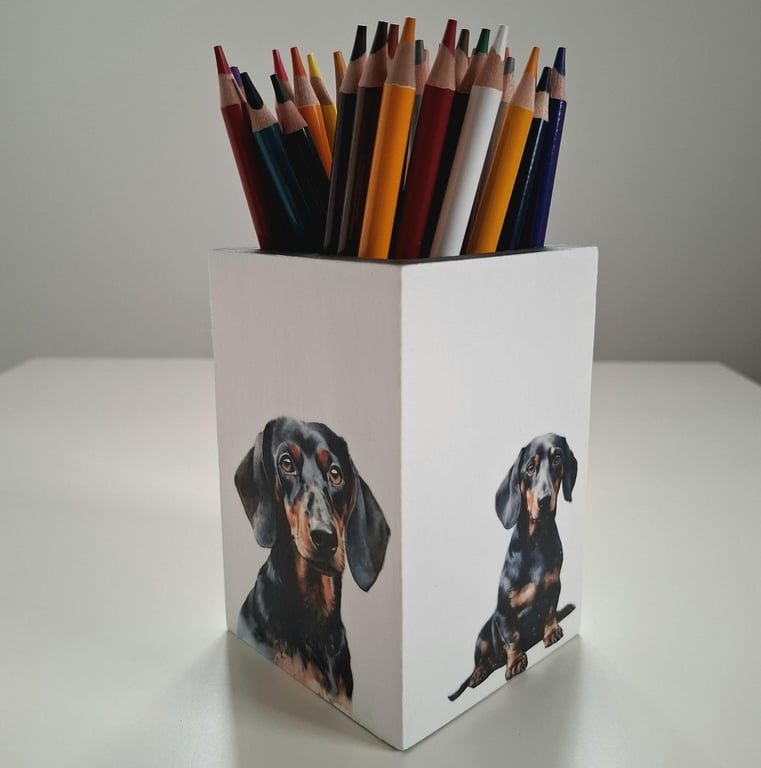 Dachshund Wooden Pencil Holder, Sausage Dog Desk Organizer