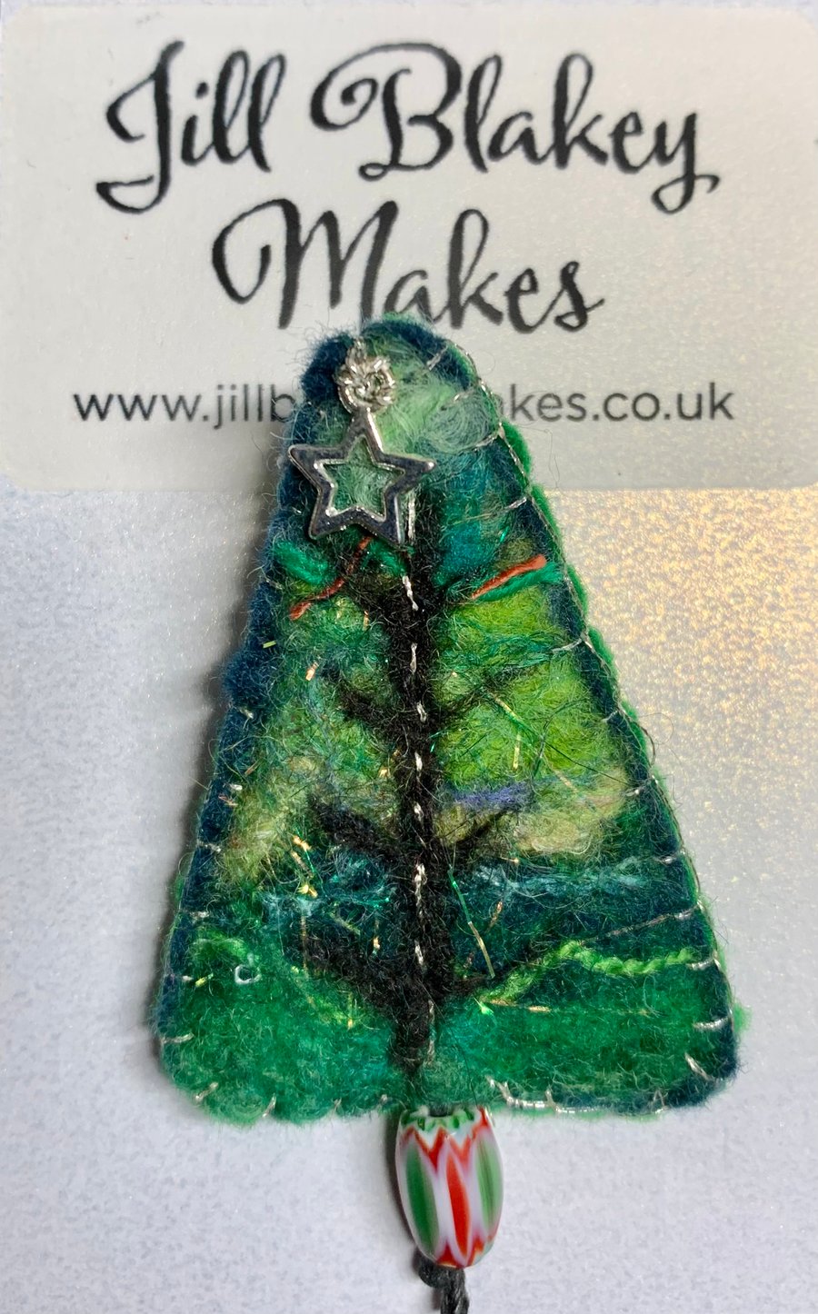 Christmas Tree Brooch with green and red bead