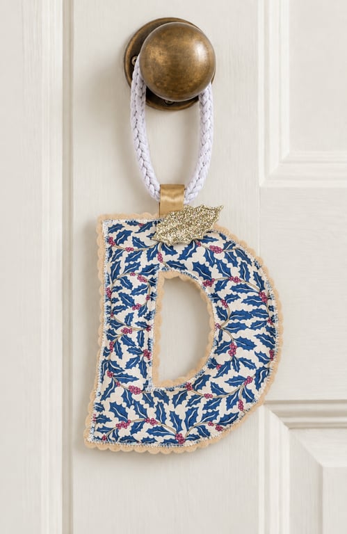 Personalised Liberty Fabric Christmas Initial Decoration – Handmade Door Hanger