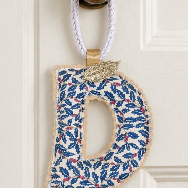 Personalised Liberty Fabric Christmas Initial Decoration – Handmade Door Hanger