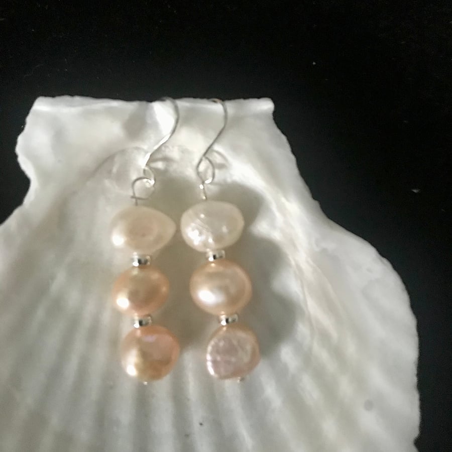 Sterling Silver Baroque Bi Colour FW Pearl Earrings - Gift Boxed - Stunning