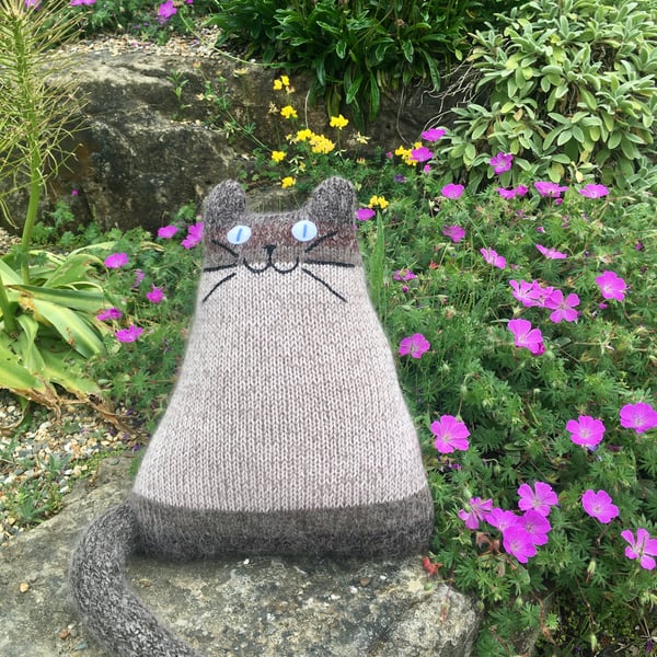 Siamese cat doll hand knitted from acrylic yarn 