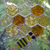 Stained Glass Bee and Honeycomb Suncatcher - Handmade Hanging Decoration