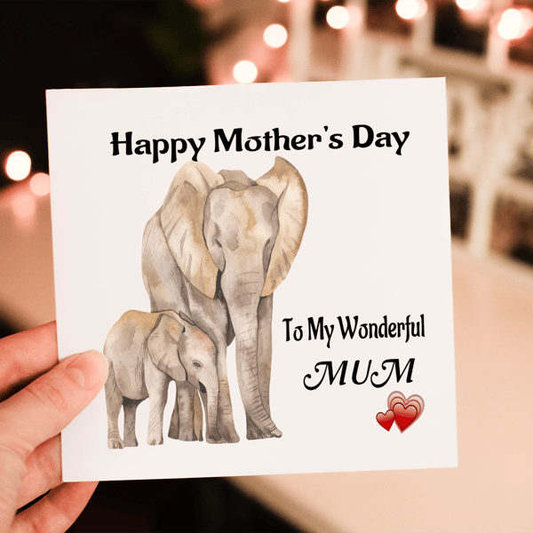 Elephant Mother's Day Card, Wonderful Mum, Card for Mum, Elephant Card