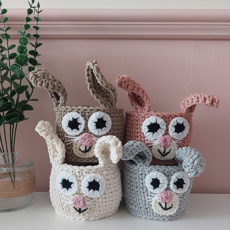 Crochet Cotton Easter Bunny Nursery Basket 