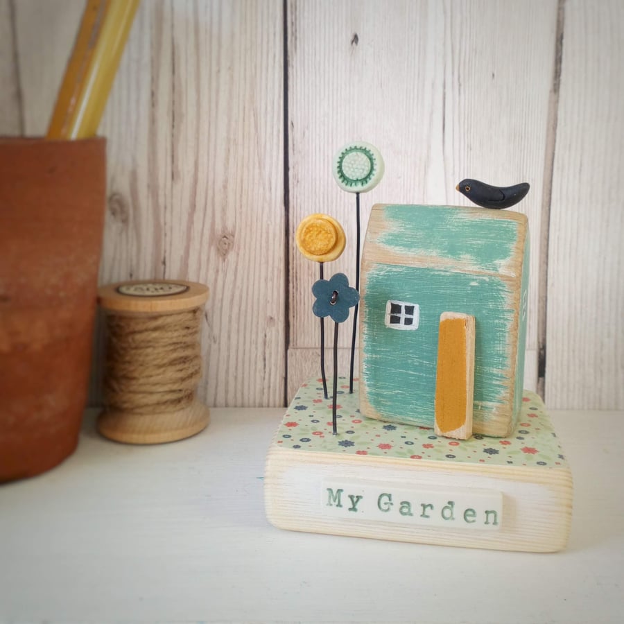 Garden Shed with Flowers and Blackbird 'My Garden'