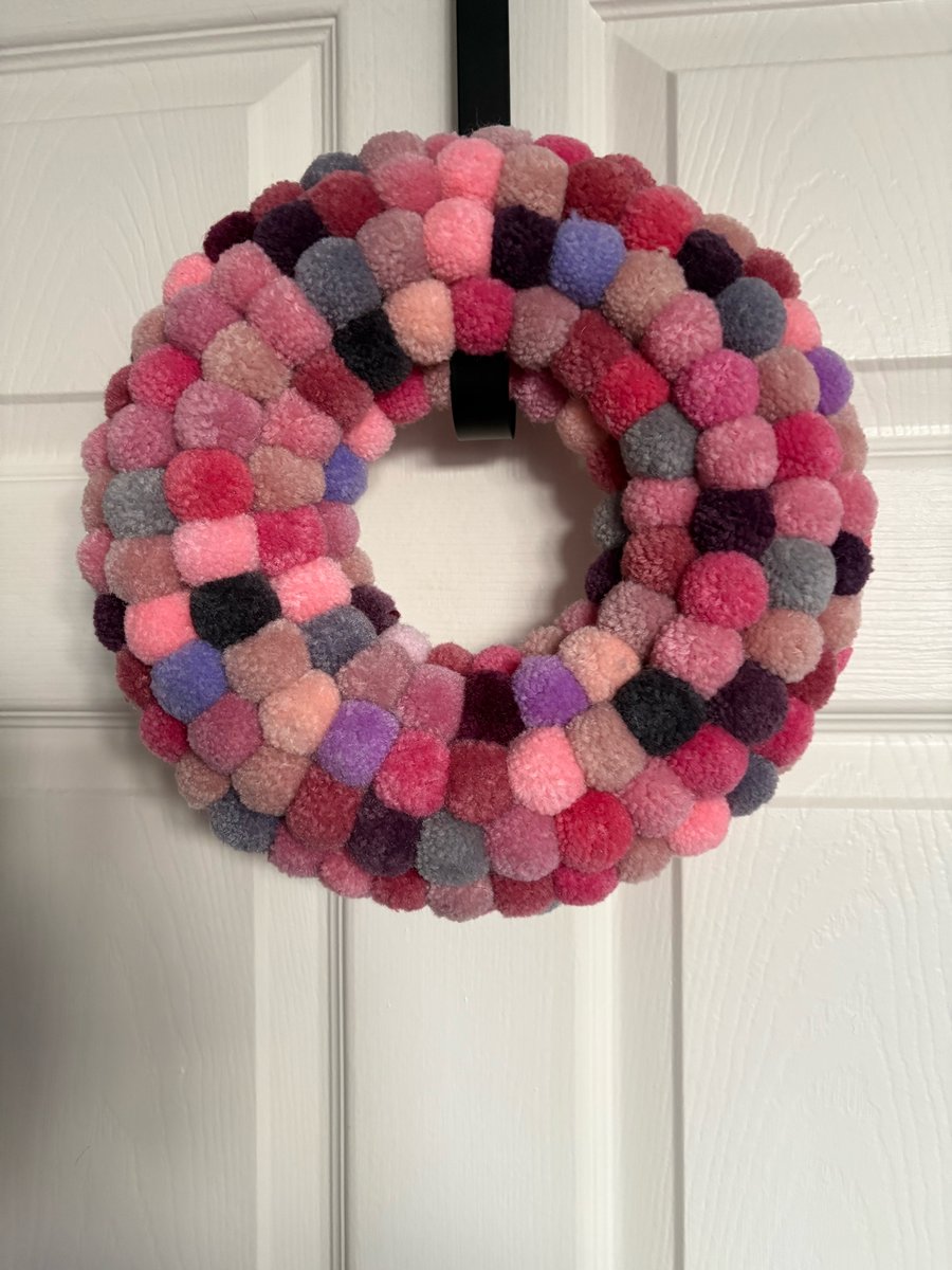 Pink blush wool Pom Pom wreath. 